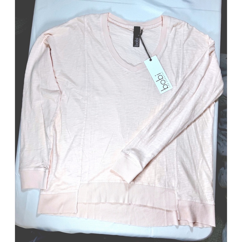 Bobi Los Angeles Pink Slub Cotton V-Neck Pullover Top from Revolve